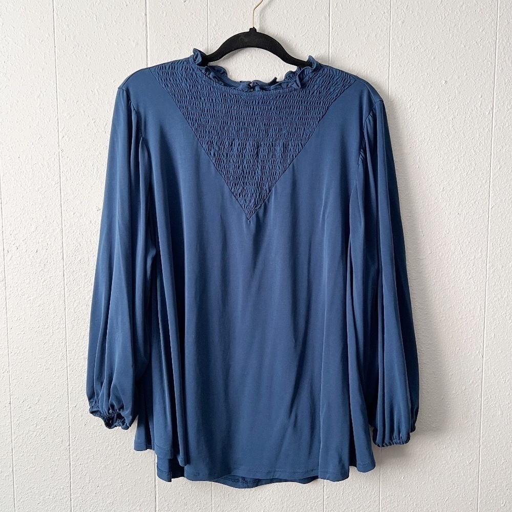 LuLaRoe Womens Top 2XL Puff Sleeves Smocked Relaxed Career Workwear Office Chic